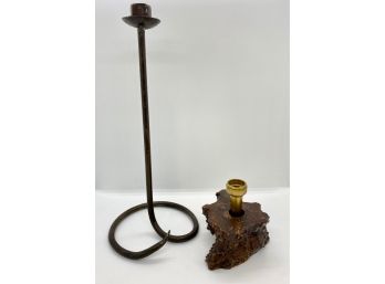 Two Candlesticks: Wood & Metal