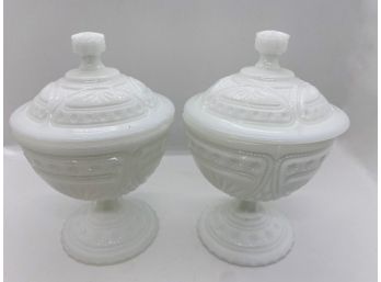 Two Vintage Milk Glass Pedestal Bowls