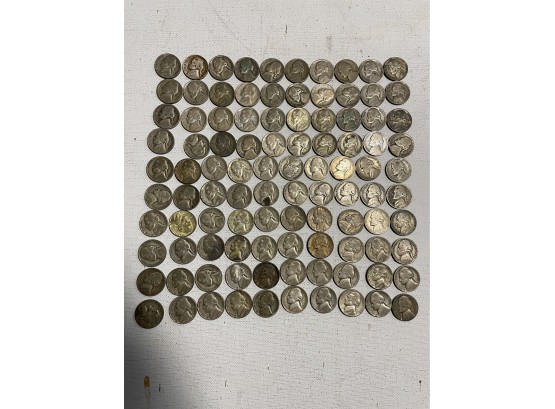100 War Nickels. 1942-45.   35 Percent   Silver. Many S And All In Good Condition