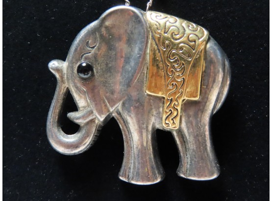 Wonderful Elephant Made Of Pewter With Brass Saddle Pendant Or Brooch
