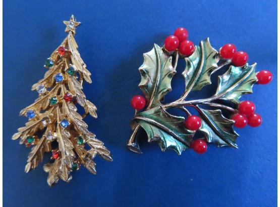 Two Pretty Holiday Signed Brooches