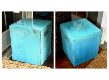 Glazed Turquoise Stone Side Tables (Two)