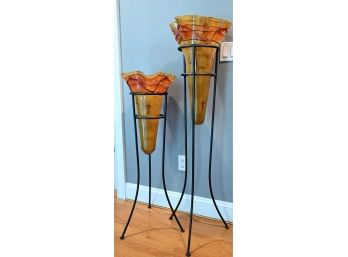 Art Glass Vases In Stands