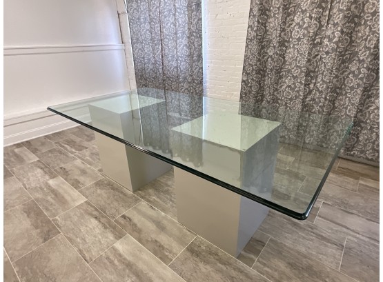 Stunning Custom Glass Top Table With Two Pedestals