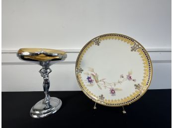 Farber Brother Nude Champagne Glass And Limoges Plate
