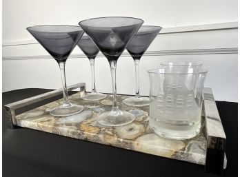 Martini & Rocks Glasses On Tray