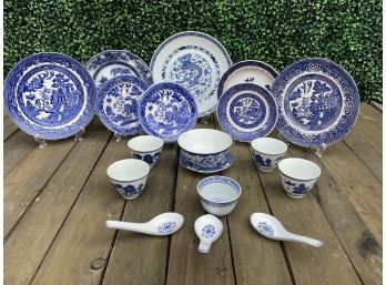 Blue And White Collectible Plates, Bowls And Spoons