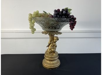 Vintage Cut Glass Pedestal Compote Bowl