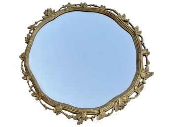 Large Round Accent Mirror With Distressed Gold Branch And Leaf Motif Frame
