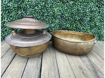 Brass Bowl And Brass Lidded Pot