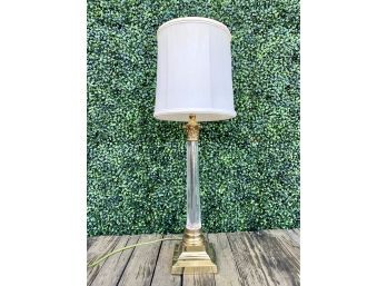 Pretty Brass And Glass Accent Lamp With Drum Style Shade