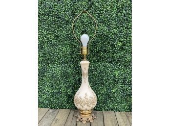 Vintage White Frosted Glass Lamp With Gold Raised Accents
