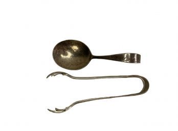 Sterling Tongs And Serving Spoon