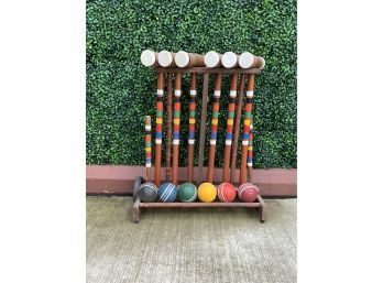 Vintage Croquet Set With Wooden Stand
