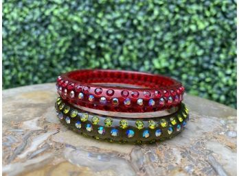 Two Stacking Bracelets With Rhinestones