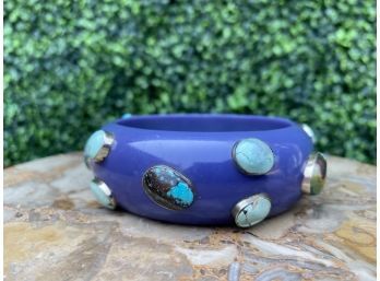 Brilliant Bright Blue Bangle With Turquoise Stones