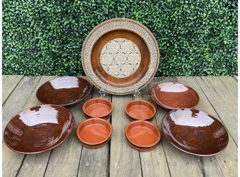 Brown Wood Decorative Plate, Jars Ceramic Bowls