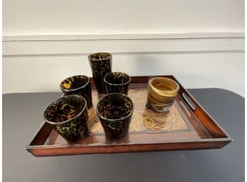 Wood Tray And Tortoise Glasses