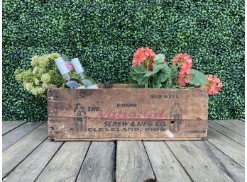 Vintage Wooden Box With Faux Flowers
