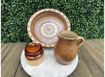 Ceramic Pie Plate, Pitcher And Small Covered Bowl