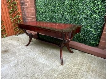 Vintage English Regency Mahogany Red Leather Top Coffee Table