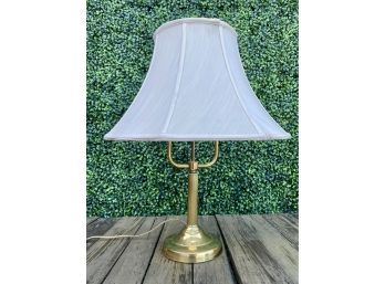 Two Light Brass Table Lamp With Silk Shade