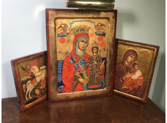 Absolutely Stunning Byzantine Style Icons ALL HAND PAINTED With Egg Tempera & Real 24K Gold Leaf INCREDIBLE !