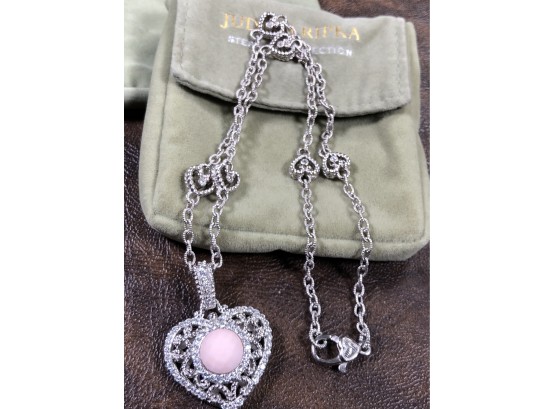 Fantastic Sterling Silver JUDITH RIPKA Heart Necklace With Pink Quartz - Very Detailed Piece - STUNNER !