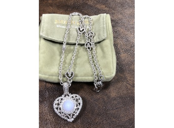 Lovely JUDITH RIPKA Sterling Silver 17' Heart Necklace Comes With Original Judith Ripka Pouch - NICE !