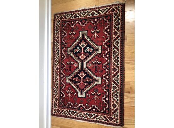 Lovely Small Antique Oriental Rug - Great Colors In Beautiful Condition - Red - Black - Beige - NICE PIECE !
