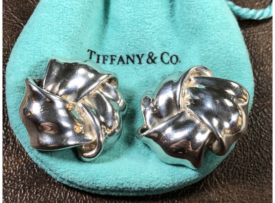 Beautiful TIFFANY & Co Sterling Silver Knot Earrings Fantastic Pair With Tiffany Pouch - NICE PAIR !