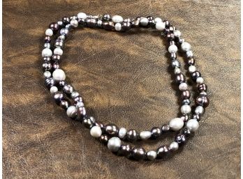 Beautiful Strand Of Cultured Tahitian / South Sea Baroque Pearls - Great Color Mix - 35' - Sterling Clasp