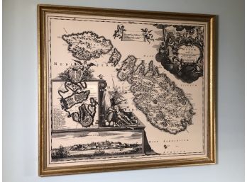 Interesting Map Of Malta - Very Nice Piece In Beautiful Gilt Frame - 25' X 21-1/2' - Overall Very Nice