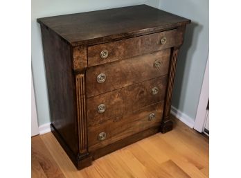 Wonderful Italian Olivewood / Fruitwood Commode - Fluted Columns & Original Hardware & Paper Lined Drawers