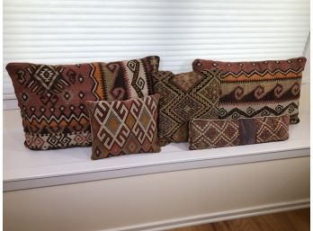 Lot Of Five (5) FANTASTIC Decorator CARPET PILLOWS Made From Antique Oriental Rugs - Beautiful Pieces !