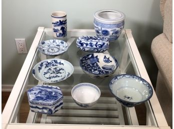 Fabulous Mixed Lot Of Blue & White Pottery & Porcelain Nine (9) Pieces Some New / Antique / Vintage NICE LOT !