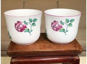 Lovely Pair Of TIFFANY & Co Porcelain Cachepots - STRASBOURG FLOWERS - Hand Made In Portugal - BEAUTIFUL !