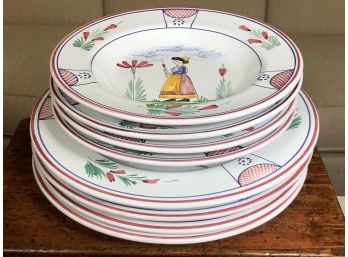 Lot Of  Eight (8) Plates & Bowls By DERUTA - ITALY In Quimper STYLE Decoration -  Four Plates & Four Bowls