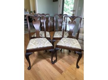 Handsome Set Of Four Mahogany Queen Anne Dining Chairs With Some Carving On Splat And Legs