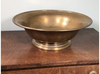 Lovely Antique Brass Bowl With Etched Designs Marked - WM M - Very Pretty Form & Subtle Decoration