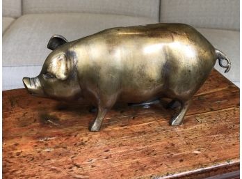 Very Cool Antique Brass Piggy Bank Nice Details Great Original Soft Patina / Surface Probably 1910-1920