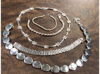 Fabulous Five Piece Lot Of All STERLING SILVER Jewelry - All Quality - Very Nice Lot - Necklaces & Bracelets