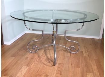 Fabulous Metal Round Dining / Kitchen / Outdoor Table With Glass Top - AMAZING TABLE IN AMAZING CONDITION !