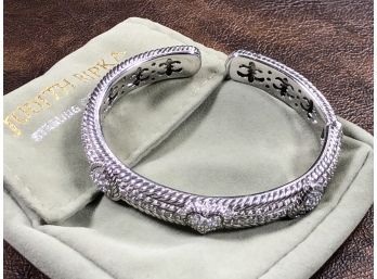 Incredible JUDITH RIPKA Sterling Silver Hearts Bangle Bracelet With Judith Ripka Pouch - Paid $495 - BEAUTIFUL