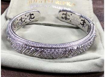 Incredible Judith Ripka Sterling Silver & White Sapphire Bangle Bracelet With Judith Ripka Pouch - Paid $495
