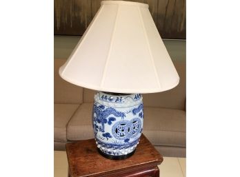 Interesting Small Blue & White Porcelain GARDEN SEAT Lamp - VERY UNUSUAL - Ive Never Seen One Before