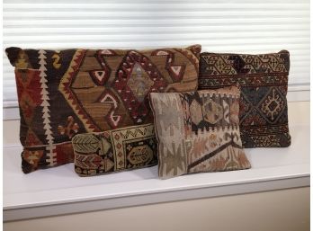 Lot Of Four (4) FANTASTIC Decorator CARPET PILLOWS Made From Antique Oriental Rugs - Beautiful Pieces !
