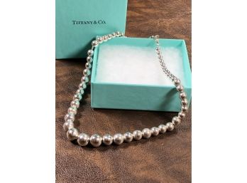 Beautiful TIFFANY & Co Sterling Silver Bead 16' Necklace - Like New Condition With Original Tiffany Box