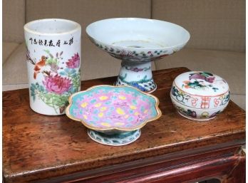 Grouping Of Four (4) Vintage ? Antique ? Ancient ? Chinese Porcelain Pieces - Very Nice Lot Overall