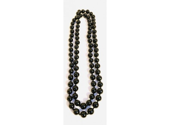 Stunning Single Strand Hand-Knotted Black Venitian Glass Bead Necklace